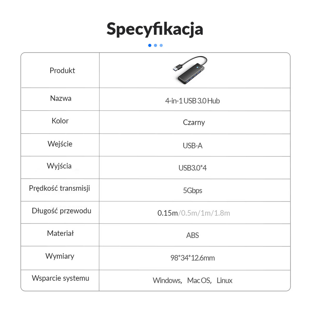 Orico Hub USB-A 4 porty USB-A 3.0 5Gbps czarny-1808272