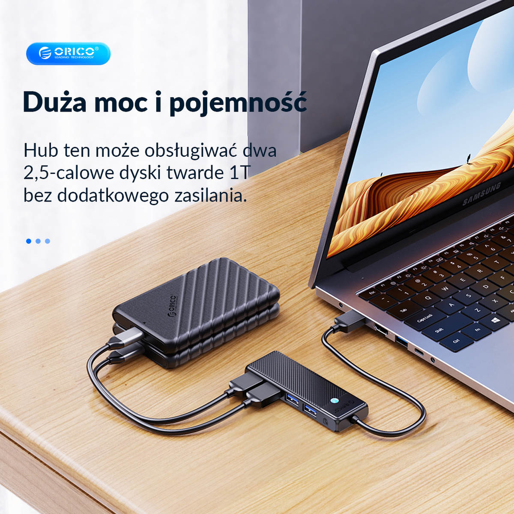 Orico Hub USB-A 4 porty USB-A 3.0 5Gbps czarny-1808269