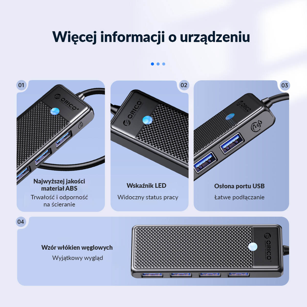Orico Hub USB-A 4 porty USB-A 3.0 5Gbps czarny-1808270