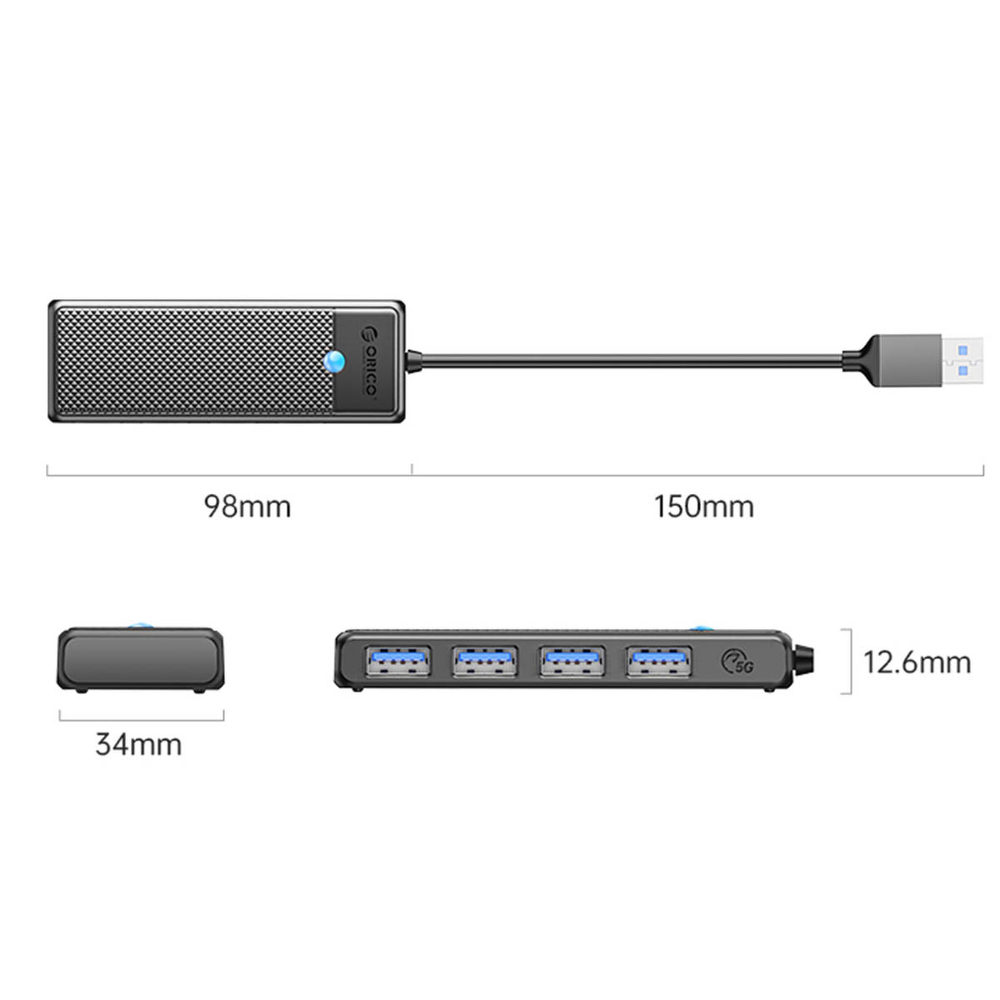 Orico Hub USB-A 4 porty USB-A 3.0 5Gbps czarny-1808266