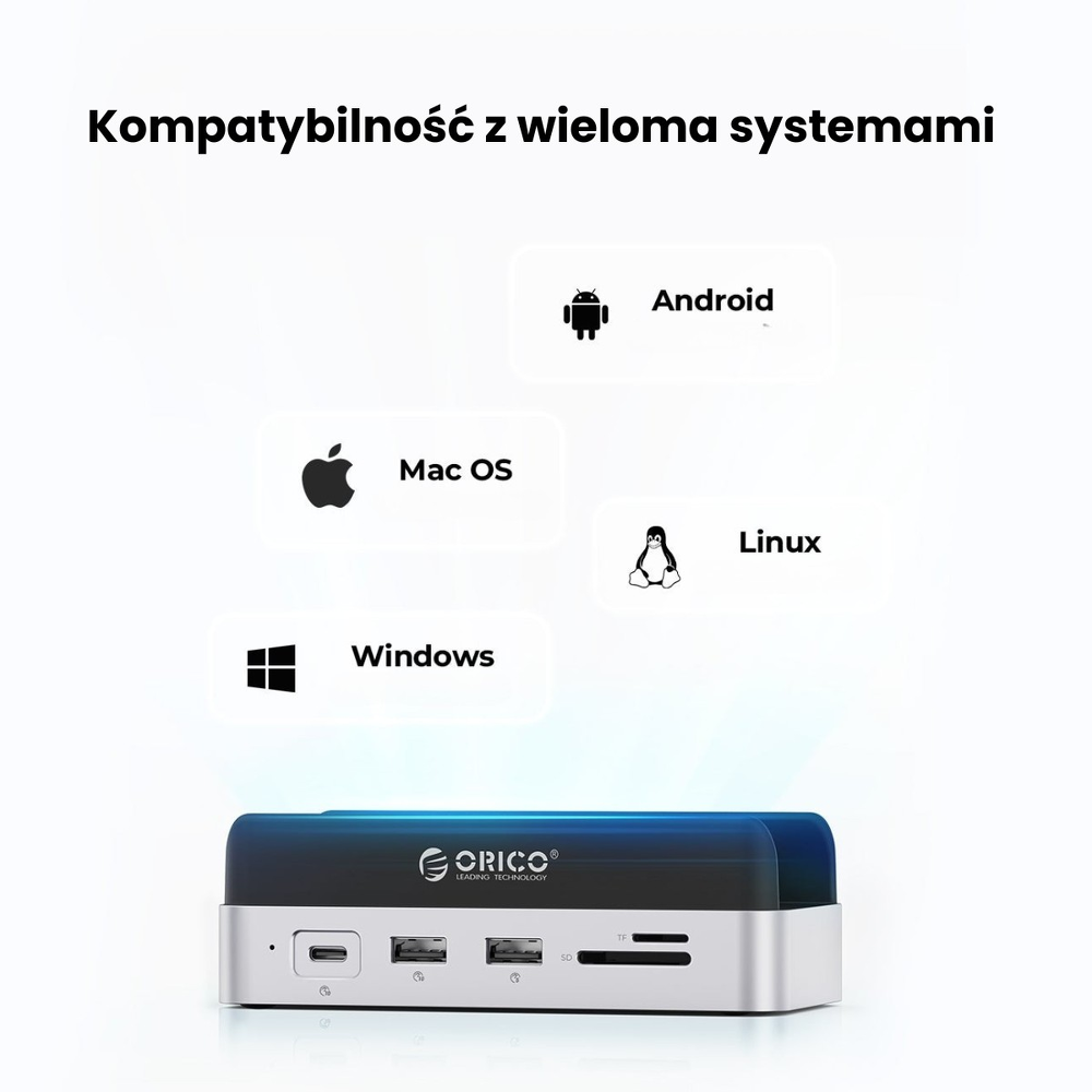 Orico Stacja dokująca do MacMini M4, USB-C 10 Gbps, z obudową M.2 NVMe, pionowa, metalowa-1808348