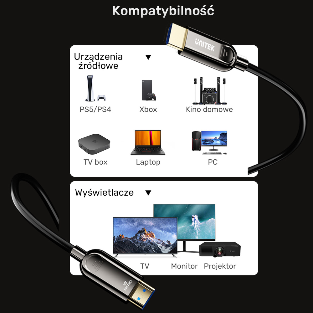 Unitek Kabel optyczny HDMI 2.1 AOC 8K 120Hz 10m-1781437