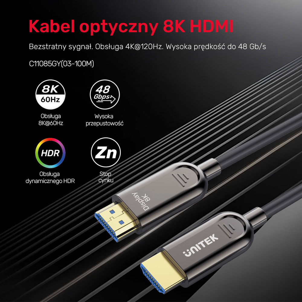 Unitek Kabel optyczny HDMI 2.1 AOC 8K 120Hz 3m-1784904