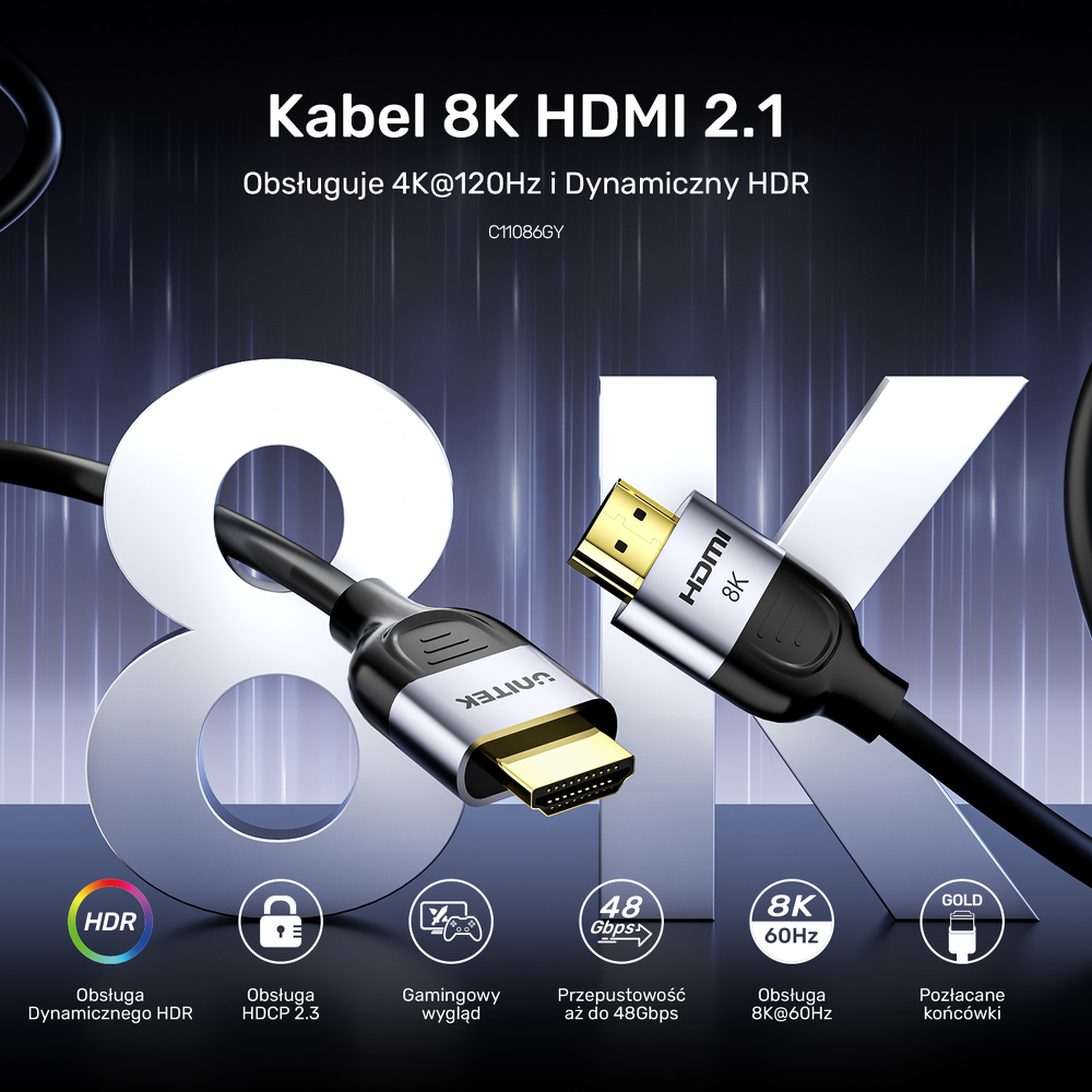 Unitek Kabel HDMI 2.1 8K 60Hz, czarny, 1m-1782153