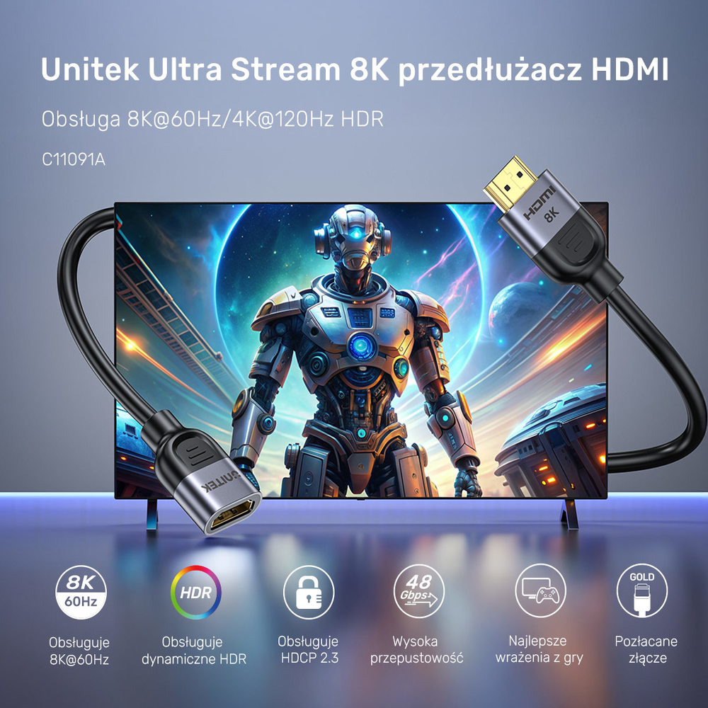 Unitek przedłużacz HDMI (M) - HDMI (F) 2.1, 8K 2m-1784806