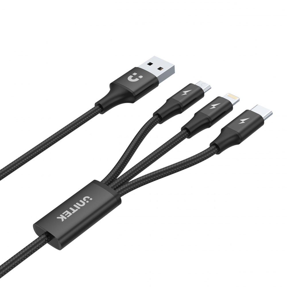 Unitek przewód ładujący USB 3 w 1 czarny C14049BK-1276348