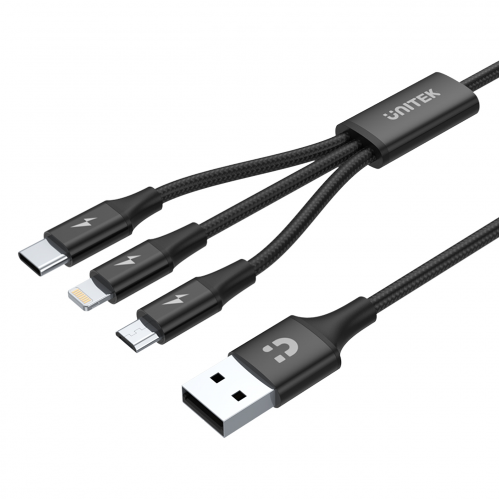 Unitek przewód ładujący USB 3 w 1 czarny C14049BK-1632582