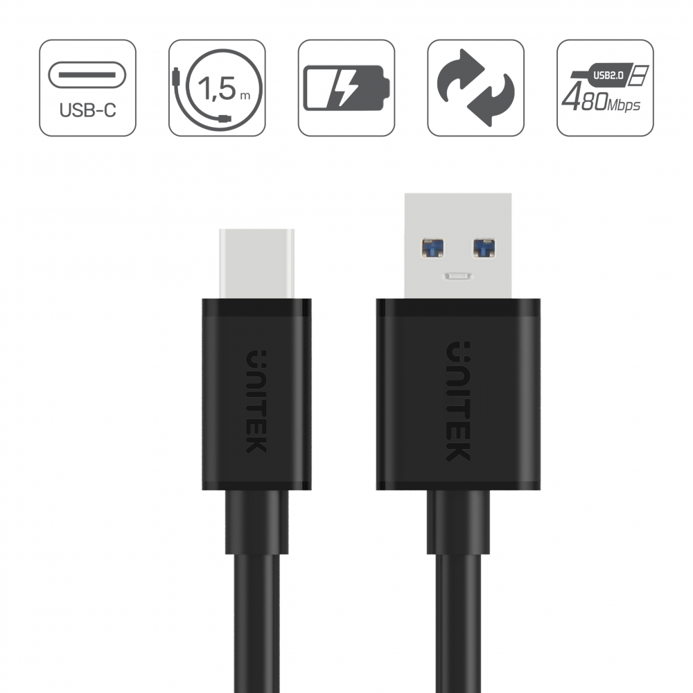 Unitek przewód USB-A 2.0 - USB-C 1,5m C14067BK-1632539