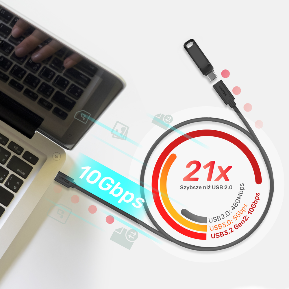 Unitek Przedłużacz USB-C 10Gbps 4K, PD 100W 1,5 m-1635183