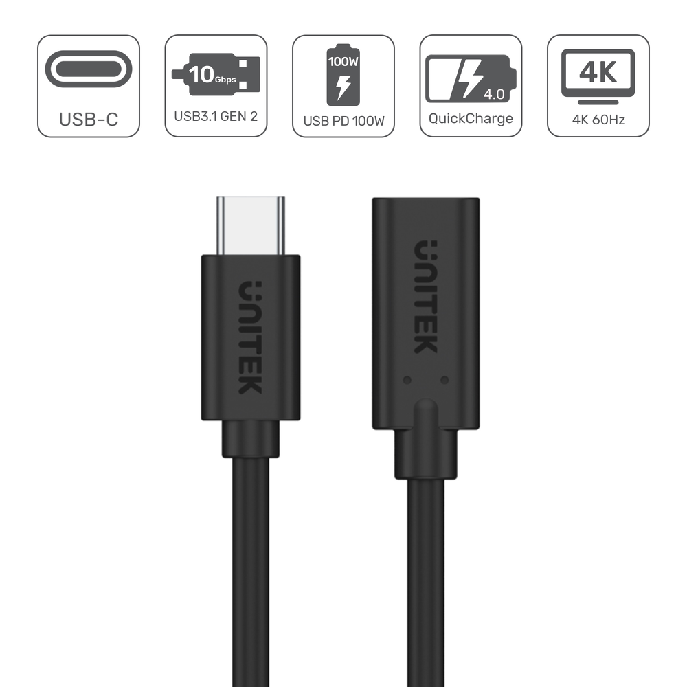 Unitek Przedłużacz USB-C 10Gbps 4K, PD 100W 1,5 m-1278708