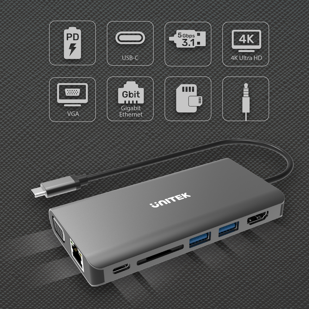 Unitek Hub USB-C 3.1 8w1 z Power Delivery 100W-1525418