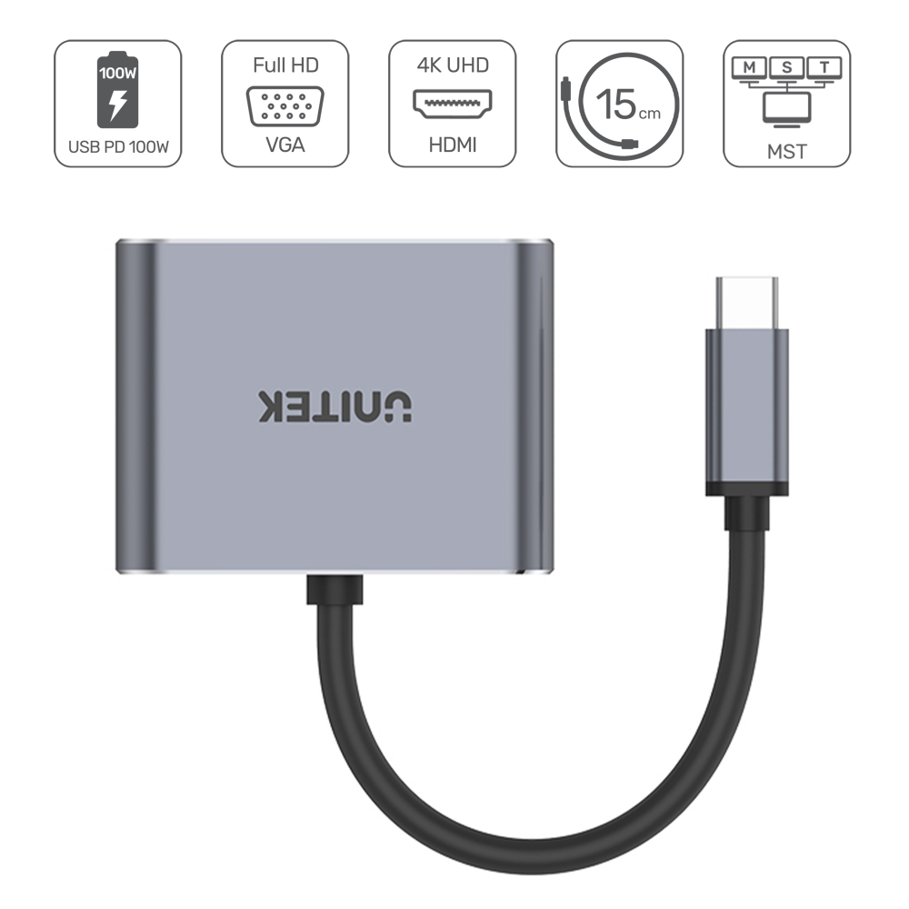 Unitek Hub USB-C HDMI VGA USB-A i PD 100W D1049A-1632590