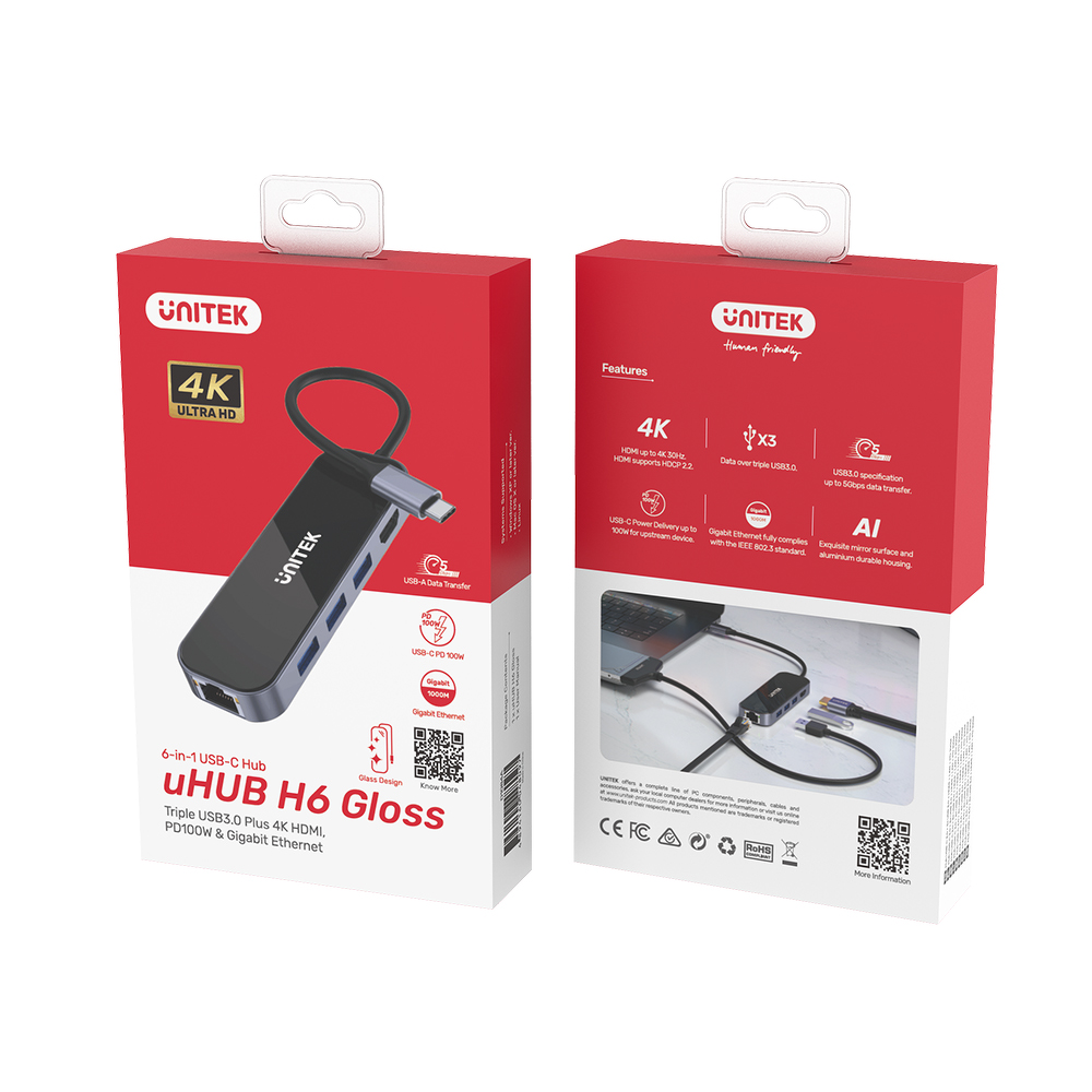 Unitek Hub USB-C 3.1 RJ-45 3xUSB-A HDMI 4K PD100W-1635866