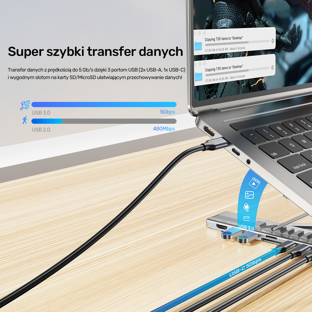 Unitek Podstawka regulowana pod laptop z hubem/HDMI/PD/SD-1807788