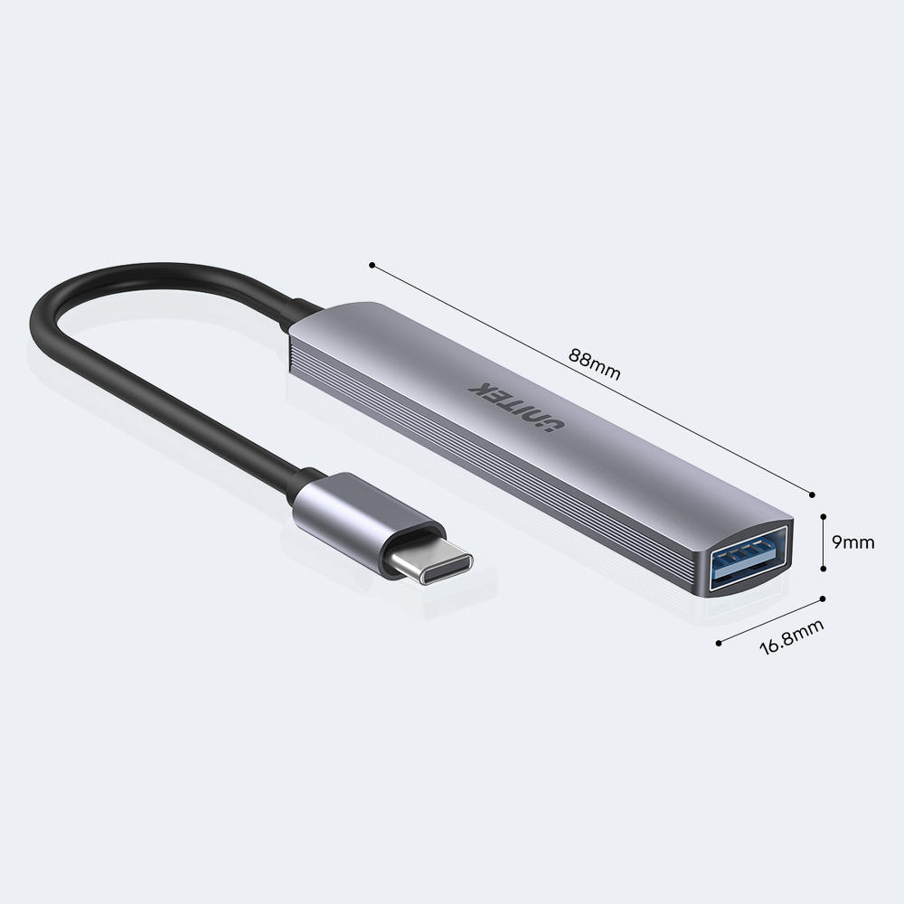 Unitek Hub USB-C 1*USB-A 5 Gbps, 3*USB-A 2.0 alu-1654650