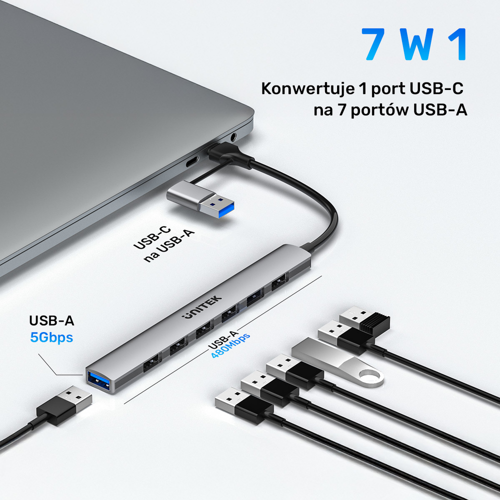 Unitek Hub USB-A/C 7w1 USB A z adapterem USB A 5 Gbps-1785801
