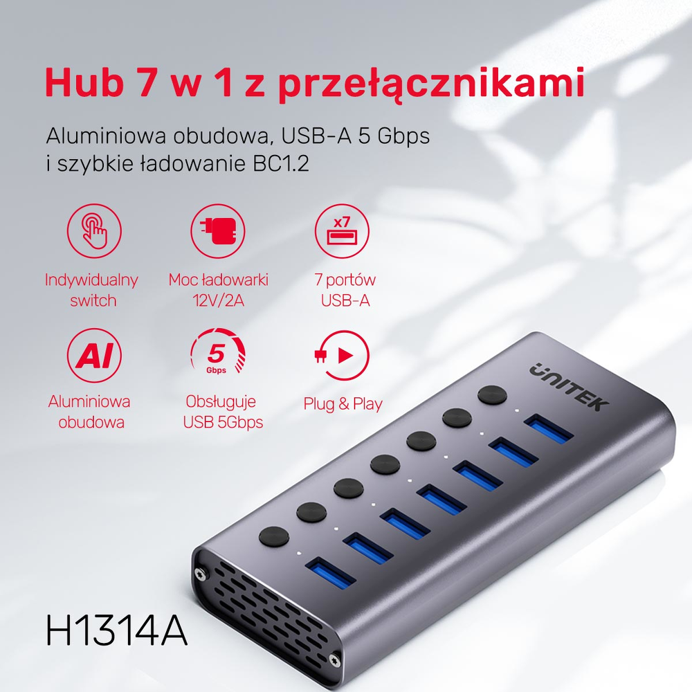 Unitek Hub USB A 3.0 7w1, 5Gbps z przełącznikami portów-1784508