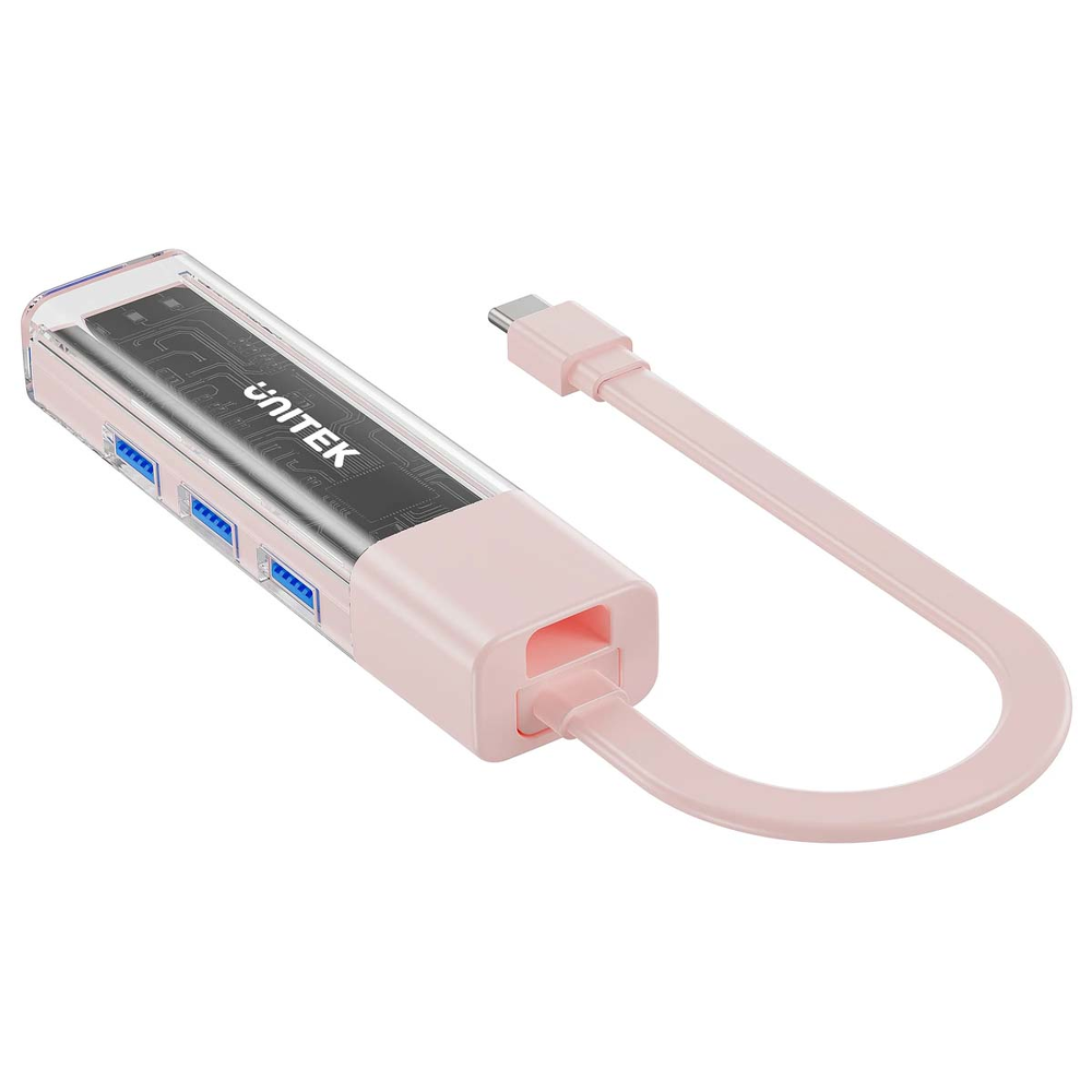 Unitek hub dwukierunkowy USB C/USB A 5Gbps, 4x USB A różowy-1783351