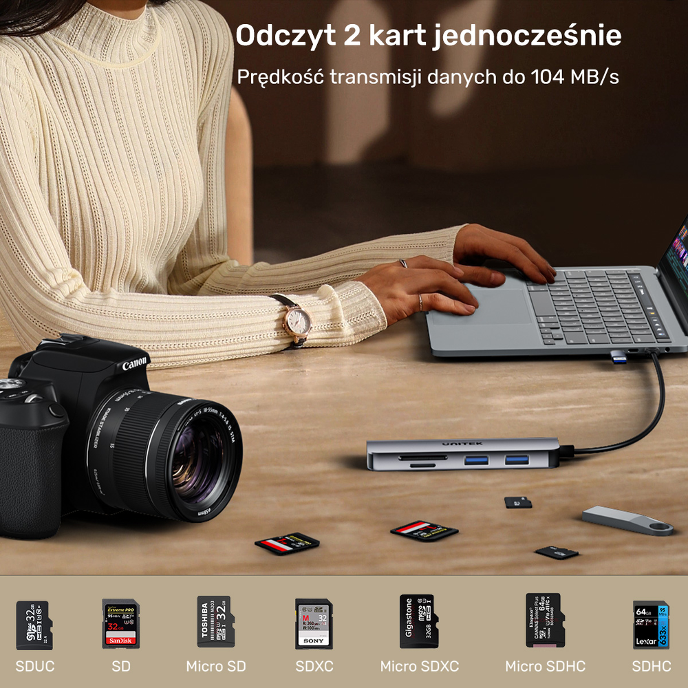 Unitek Hub 5w1 USB-A/C 5 Gbps z czytnikiem kart SD i micro SD-1784362