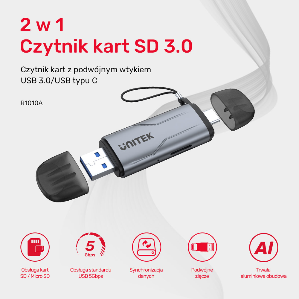 Unitek Czytnik kart SD/microSD USB-A 5Gbps/USB-C-1638693