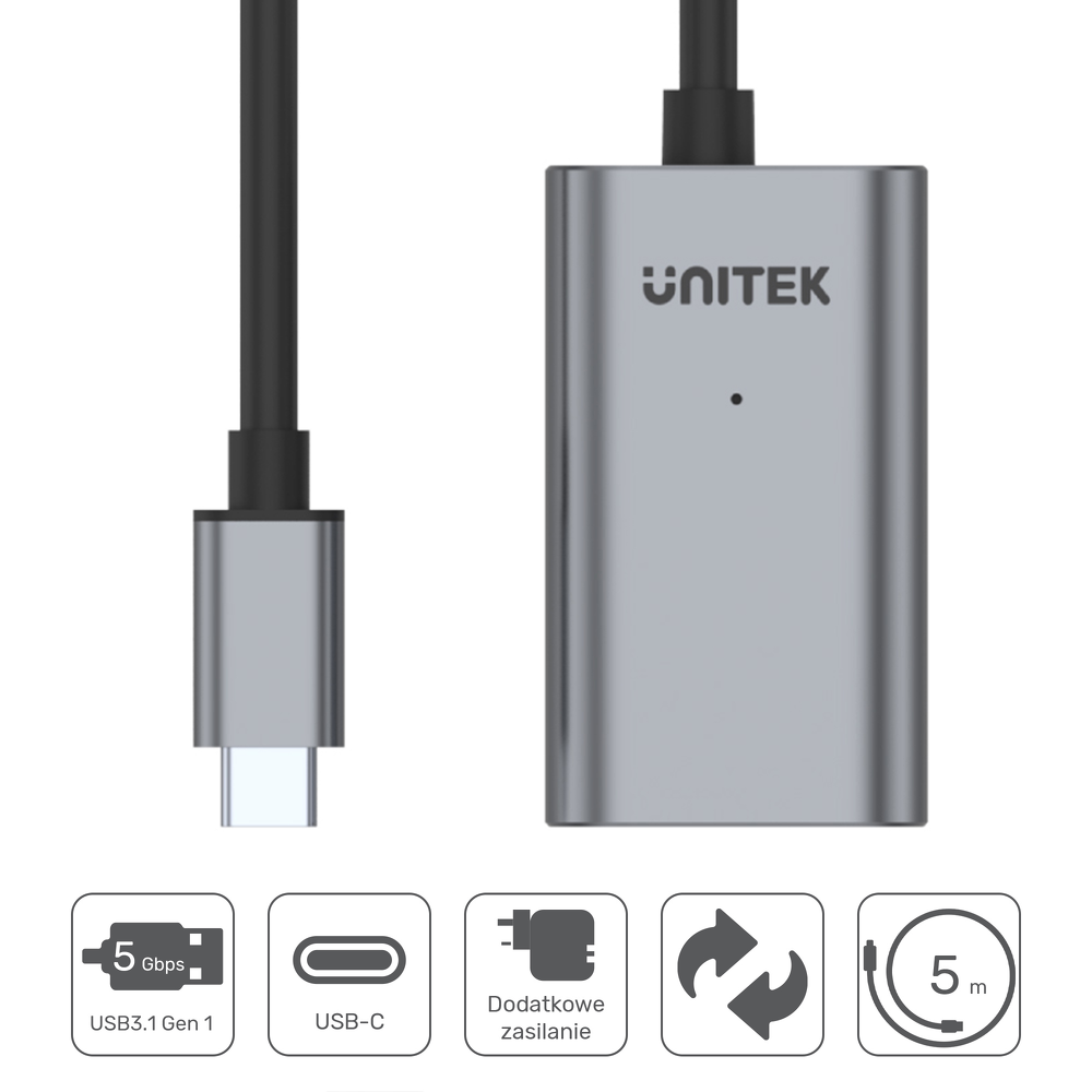 Unitek U304A wzmacniacz sygnału USB-C na USB(A) 5M-1631272