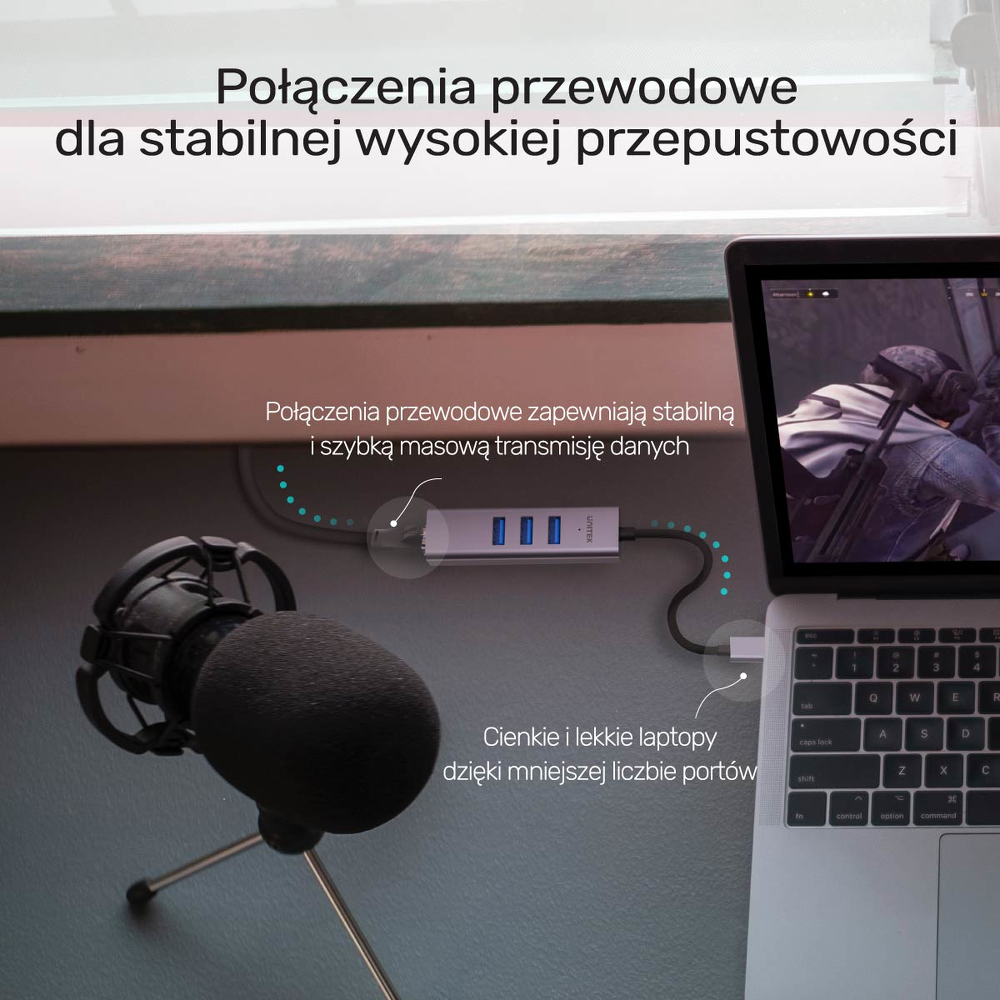 Unitek Hub USB C 4w1 Ethernet 3 x USB A 5 Gbps z adapterem USB A-1783398