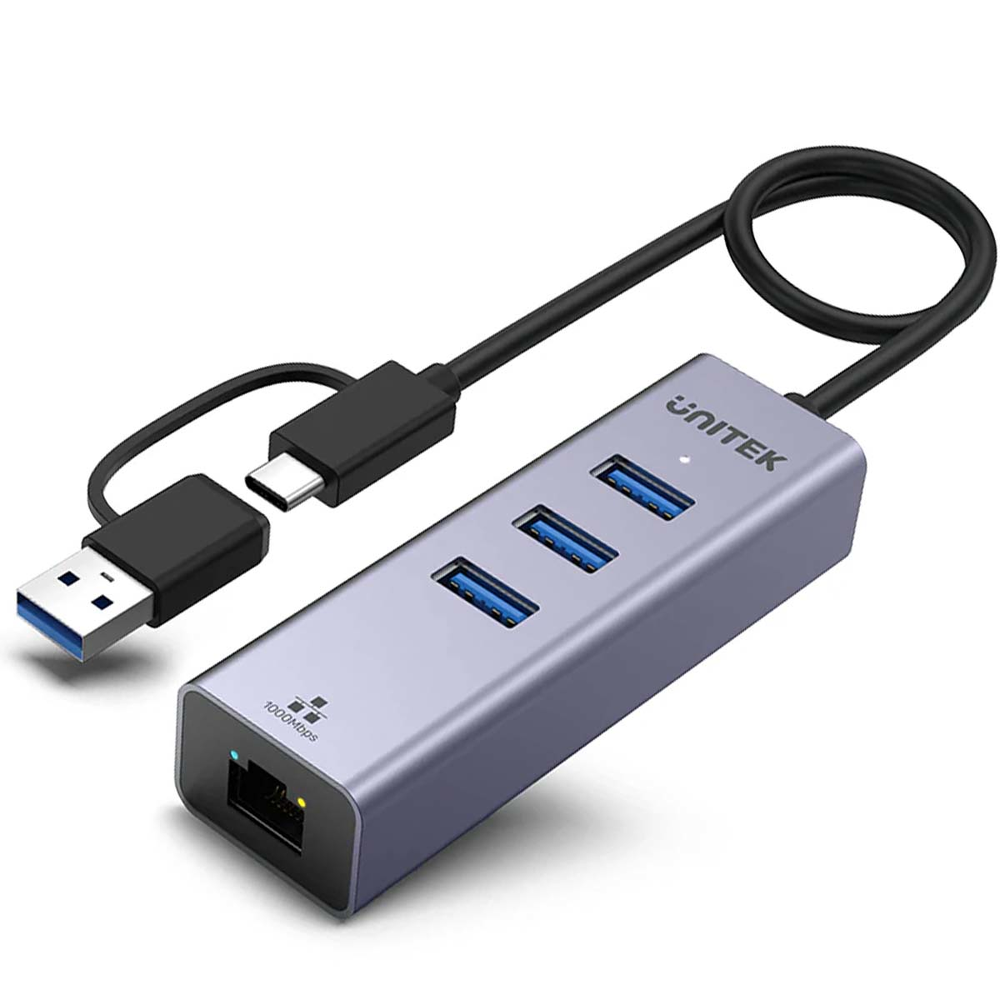 Unitek Hub USB C 4w1 Ethernet 3 x USB A 5 Gbps z adapterem USB A-1783397