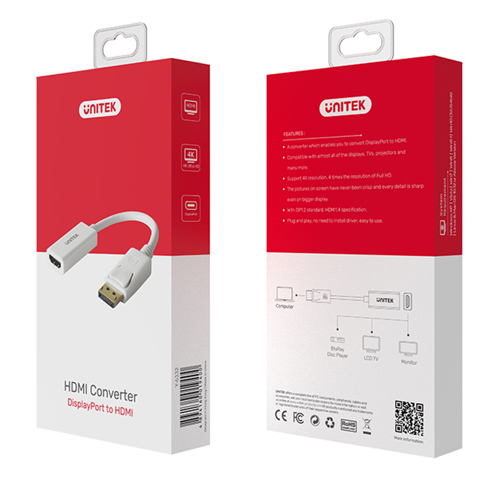 Unitek Y-6332 adapter DisplayPort-HDMI 4K-1654060