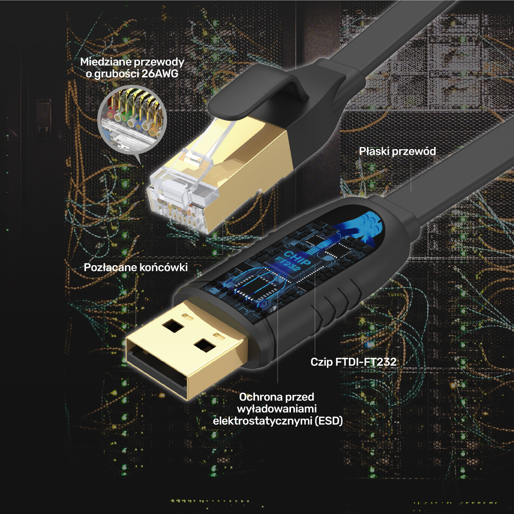 Unitek kabel RJ-45 na USB-A konsolowy 1,8m-1633393