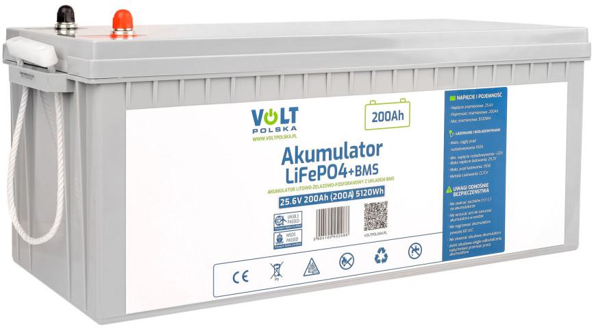 AKUMULATOR VOLT POLSKA LITOWO-ŻELAZOWO-FOSFORANOWY LiFePO4 25,6V 200Ah 200A + BMS-1868102