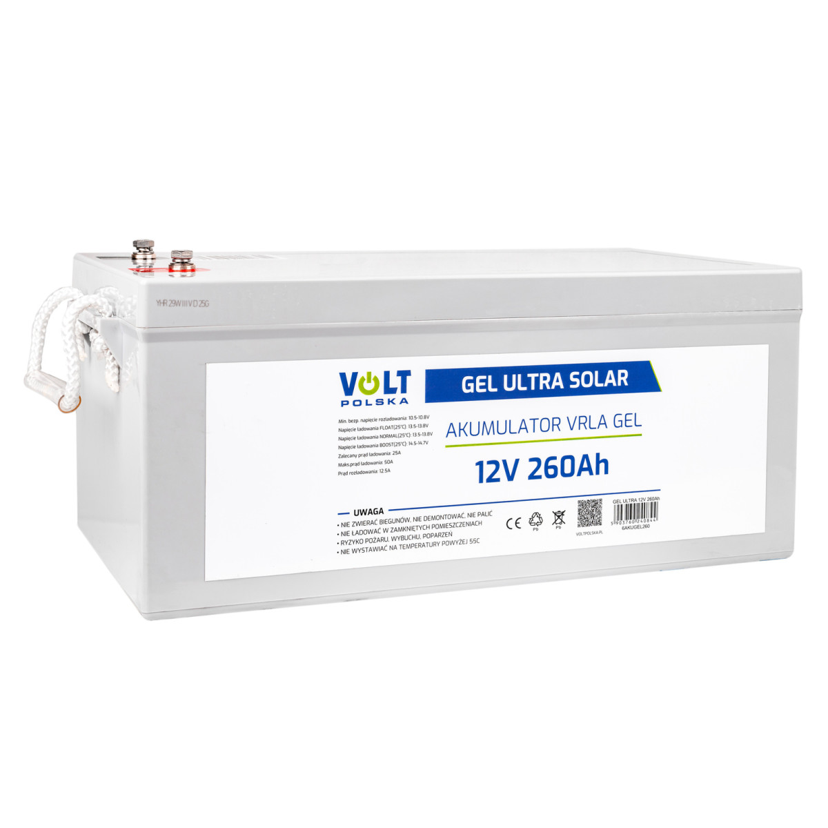 VOLT Polska VPRO PREMIUM SOLAR 12V 260Ah – akumulator żelowy VRLA GEL – widok pod kątem.jpg