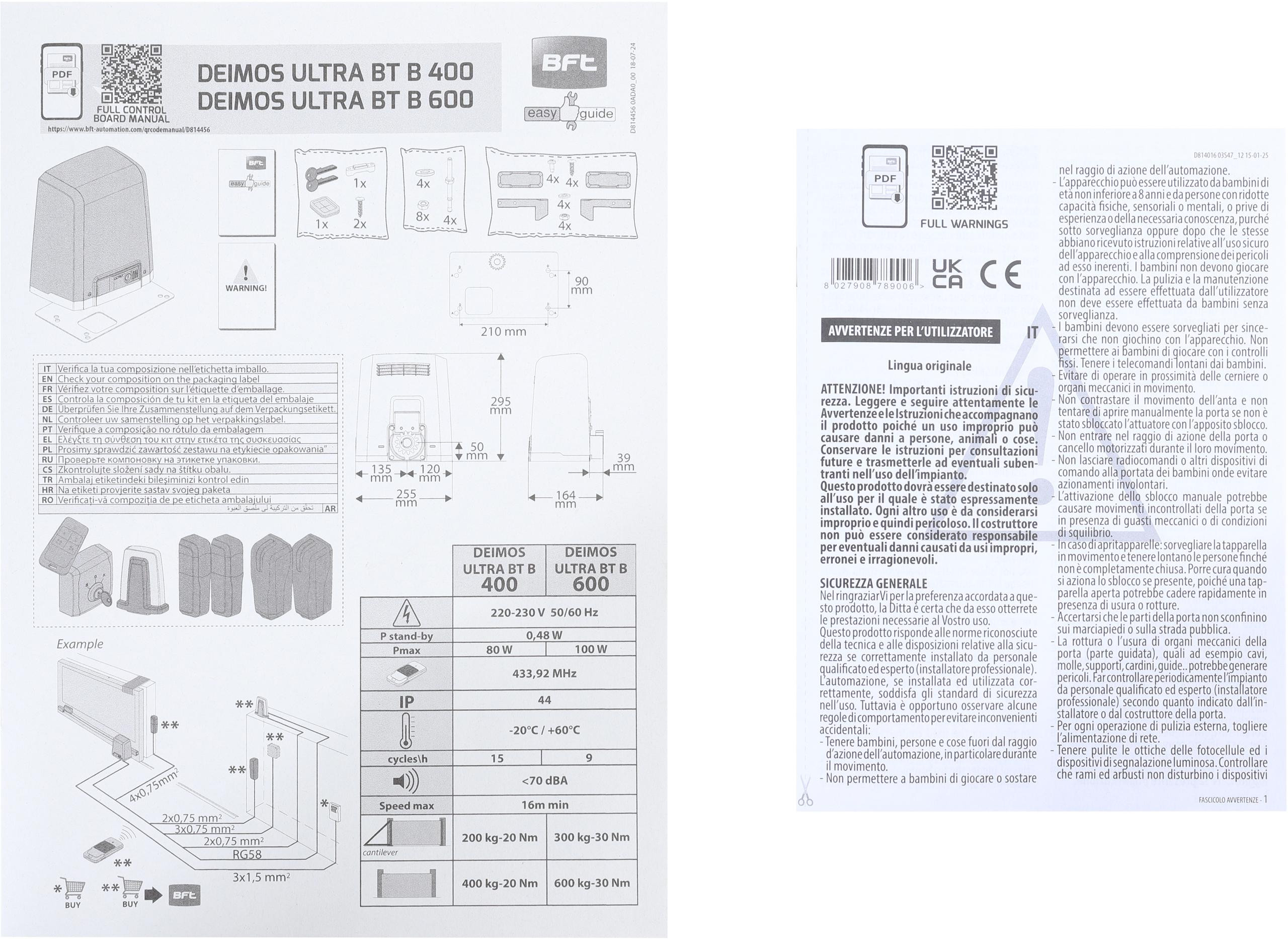 Zestaw BFT DEIMOS ULTRA BT B600 EE KIT do 600kg bram przesuwnych-1925689