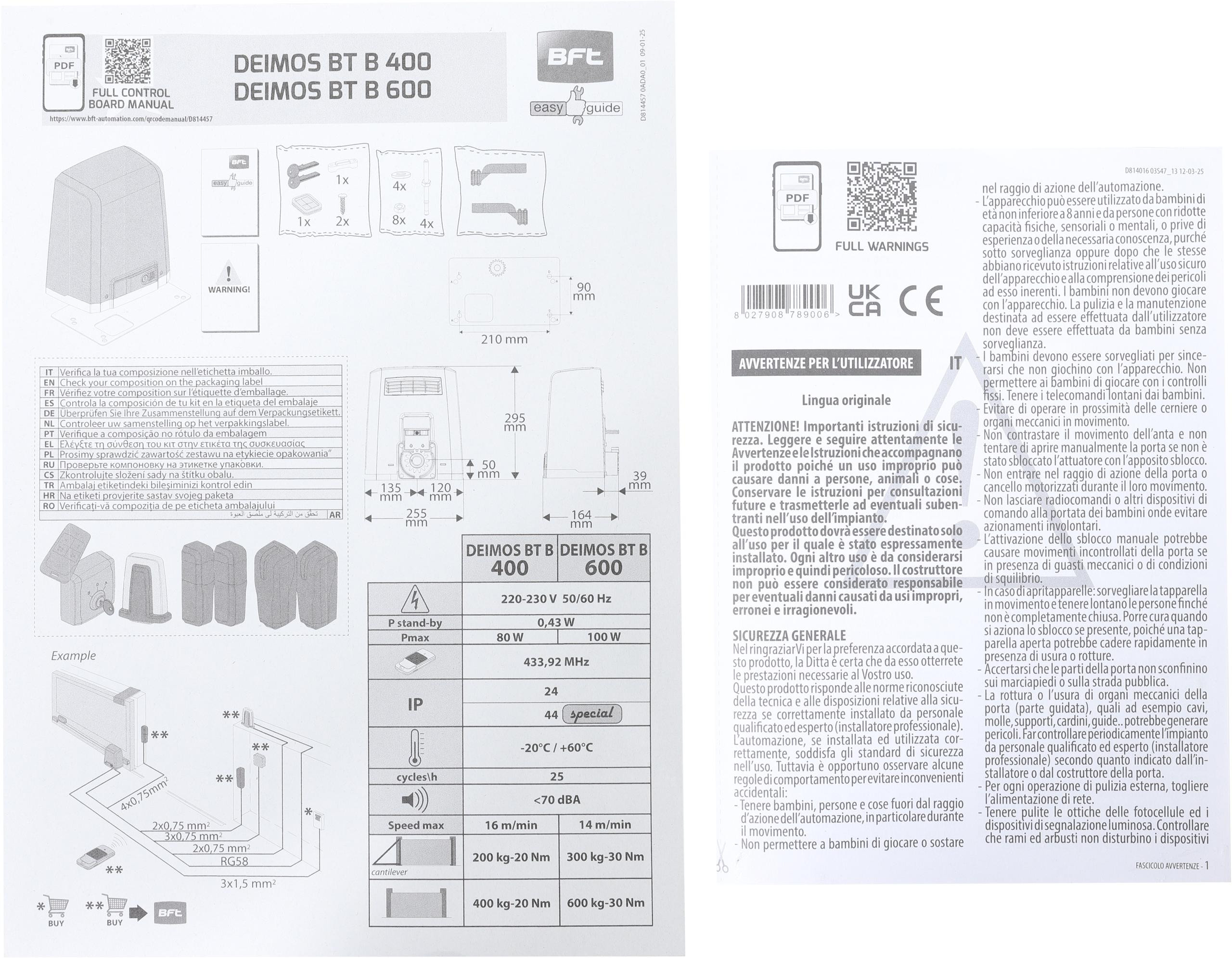 Zestaw BFT DEIMOS BT B600 KIT EE do 600kg bram przesuwnych-1927250