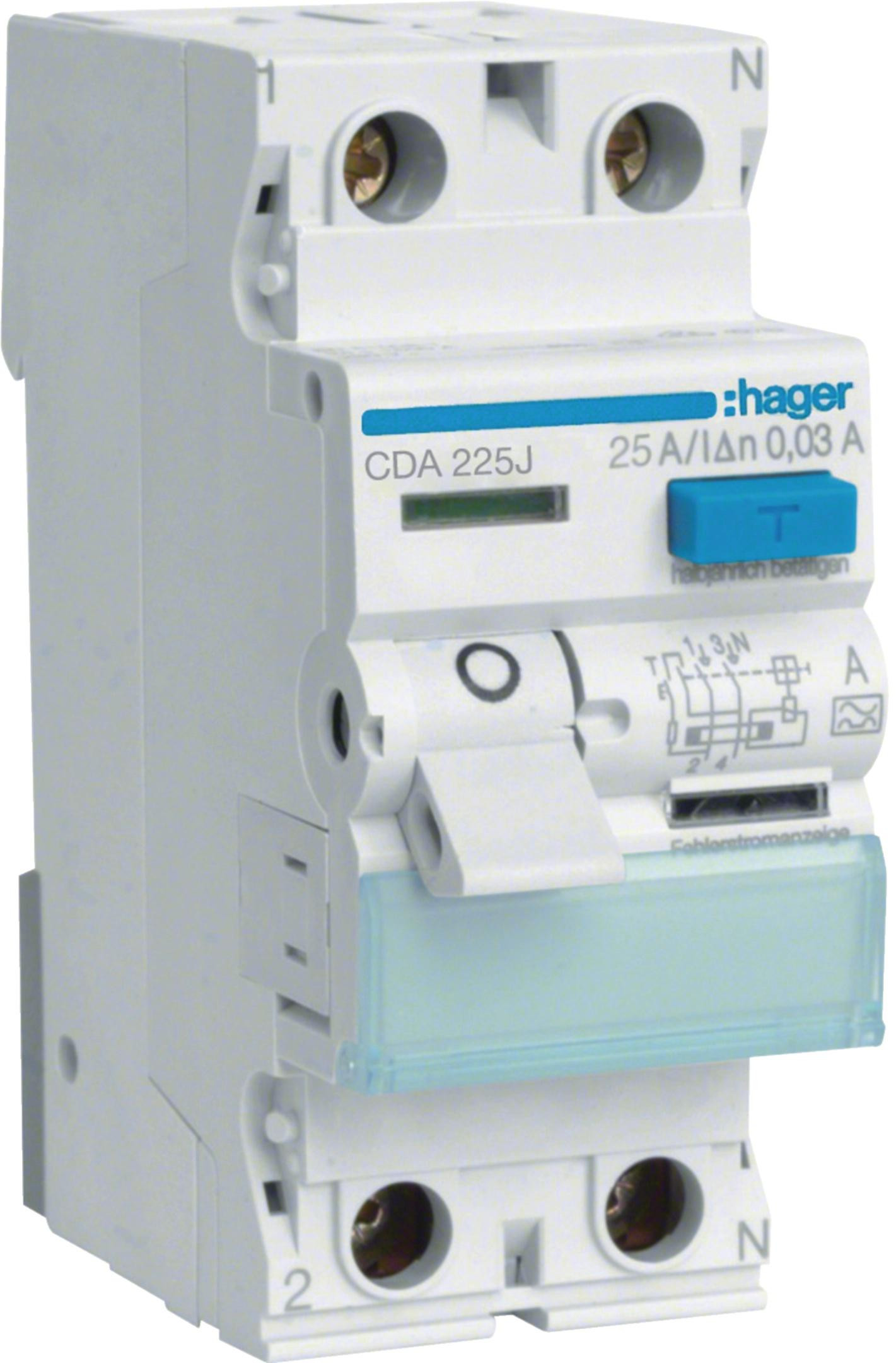 HAGER RCCB Wyłącznik różnicowoprądowy 1P+N 25A 30mA 6kA A CDA225J-1929726