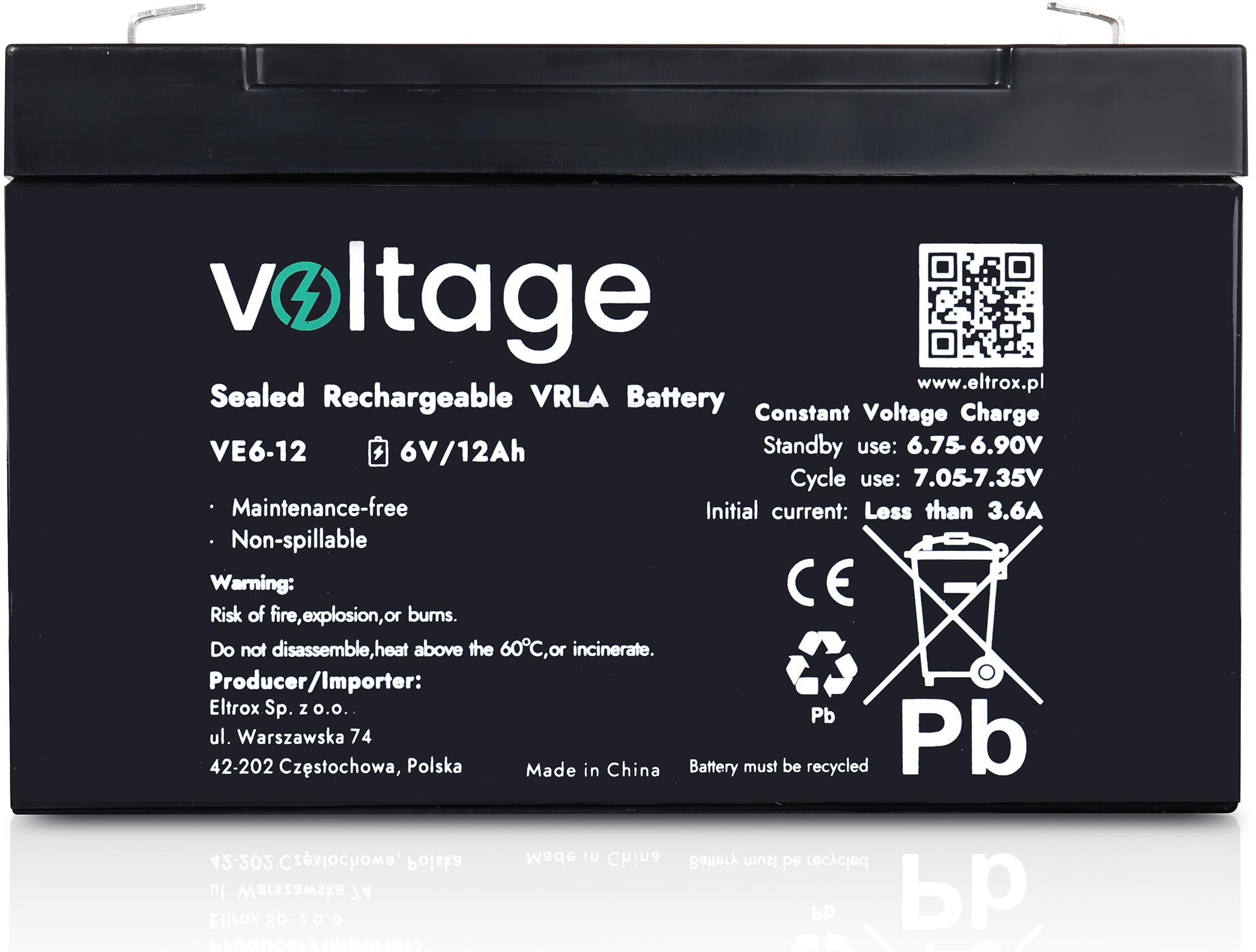 Akumulator AGM Voltage 6V 12Ah VE6-12 (Żywotność 6-9 lat)-1709238