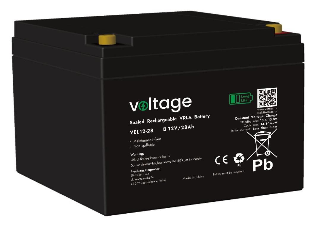Akumulator AGM Voltage Long Life 12V 28Ah VEL12-28 (Żywotność 15 lat)-1799964