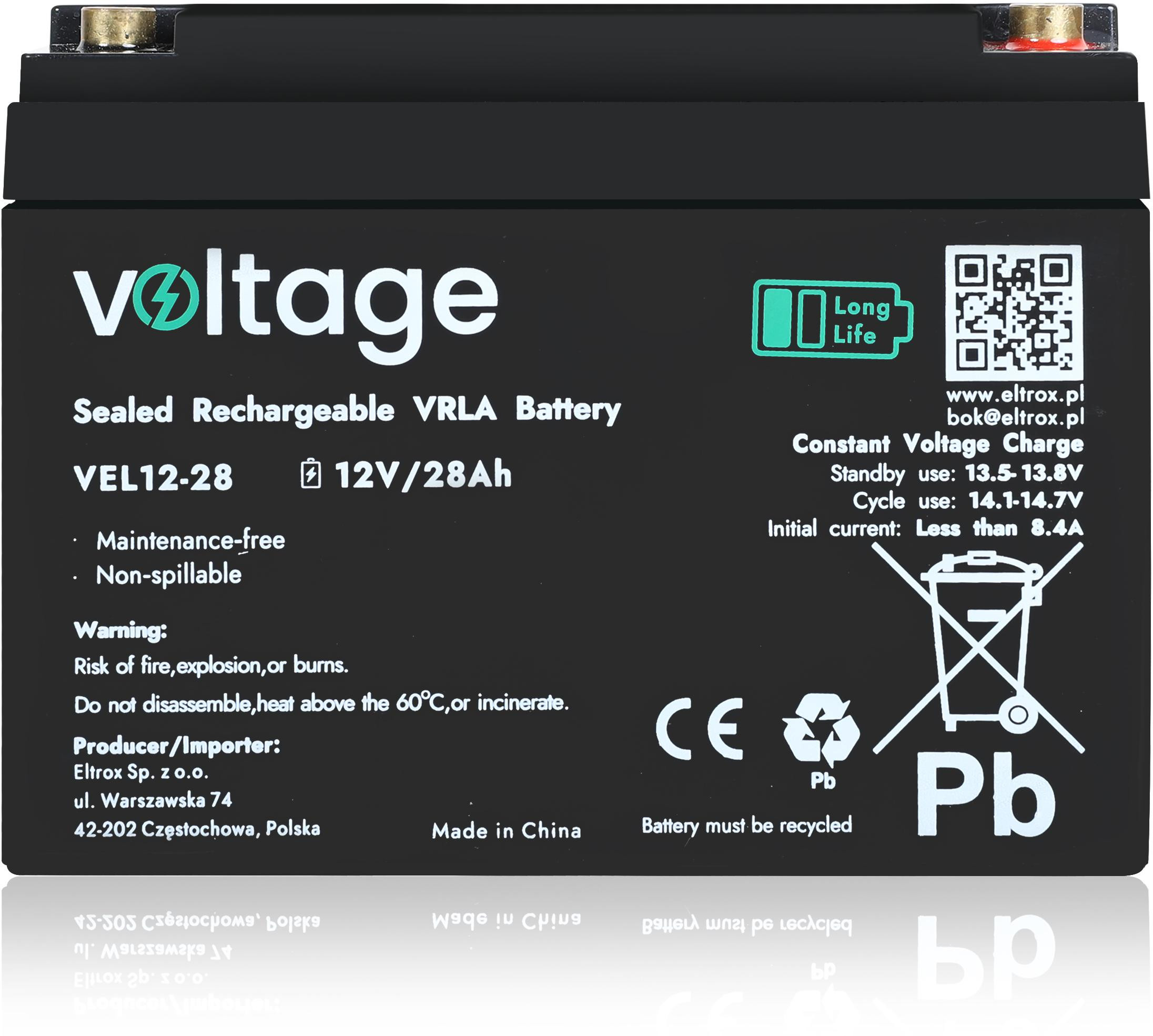 Akumulator AGM Voltage Long Life 12V 28Ah VEL12-28 (Żywotność 15 lat)-1943607