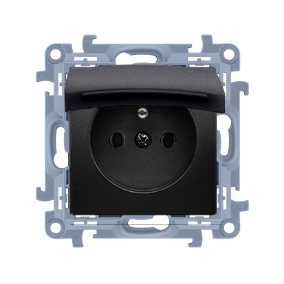 KONTAKT SIMON 10 MODUŁ CZARNY MAT GNIAZDO 1X Z/U Z KLAPKĄ IP44 ZACISKI SPRĘŻYNOWE 16A 250V-1953675