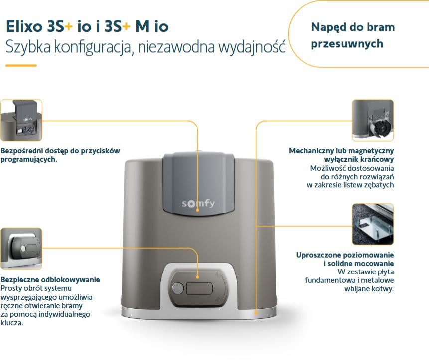 Zestaw Somfy Elixo 3S+ M IO Standard Pack do 600kg bram przesuwnych-1953098