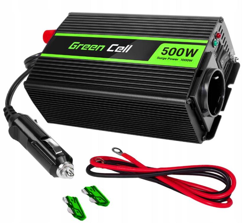PRZETWORNICA NAPIĘCIA Green Cell 12V / 230V 500W/1000W MODYFIKOWANA SINUSOIDA-1834142
