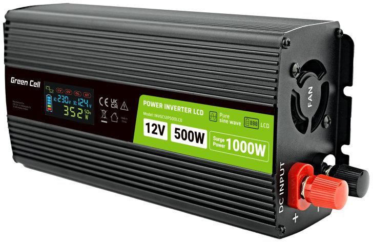 PRZETWORNICA NAPIĘCIA Green Cell PowerInverter LCD 12V / 230V 500W/1000W CZYSTA SINUSOIDA-1909851