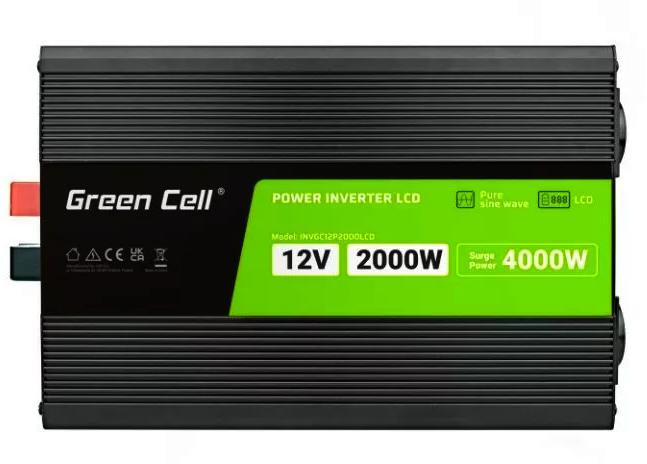 PRZETWORNICA NAPIĘCIA Green Cell PowerInverter LCD 12V / 230V 2000W/4000W CZYSTA SINUSOIDA-1844811