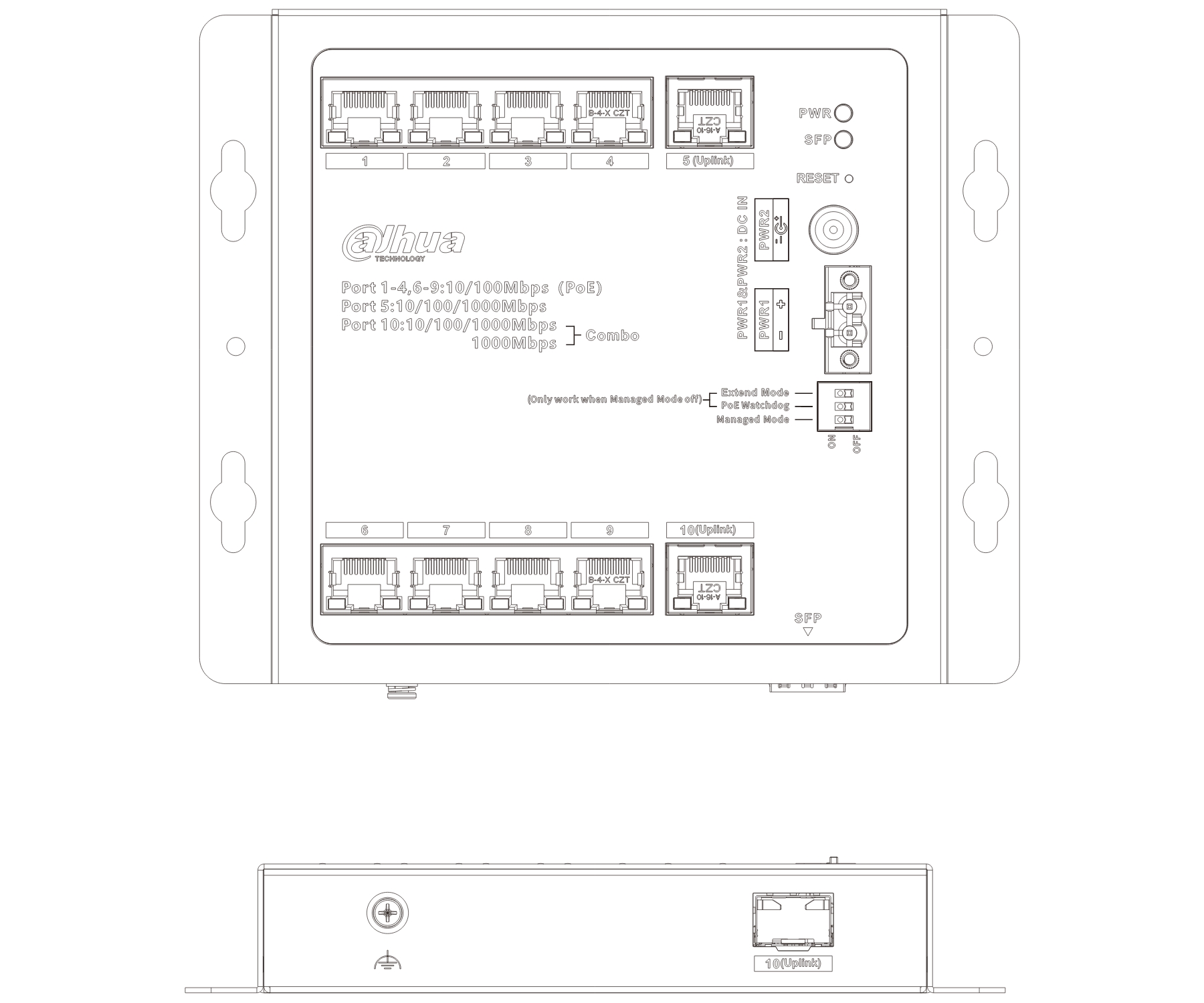 ZARZĄDZALNY SWITCH PRZEMYSŁOWY POE CHS4110-8ET-90-F 8-PORTOWY + 2X UPLINK + 1X SFP DAHUA-1883791