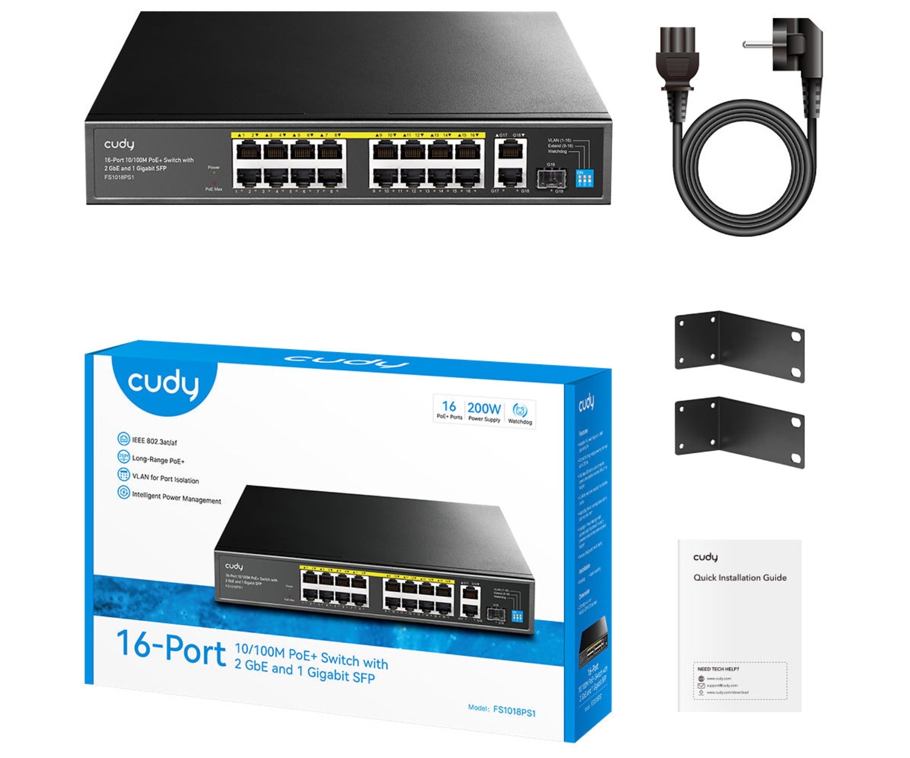 SWITCH POE FS1018PS1 16-PORTOWY + 2X UPLINK + 1X SFP CUDY-1790518