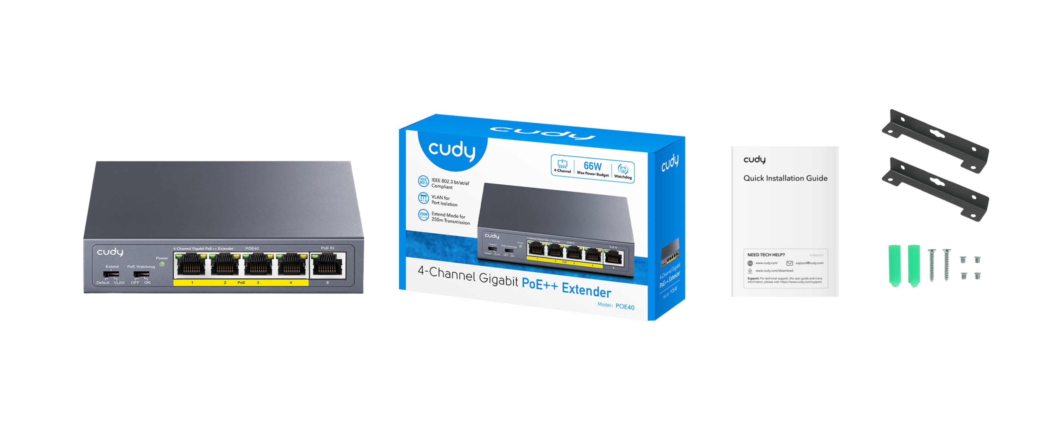 SWITCH POE / EXTENDER POE40 4-PORTOWY + 1X UPLINK CUDY-1931502